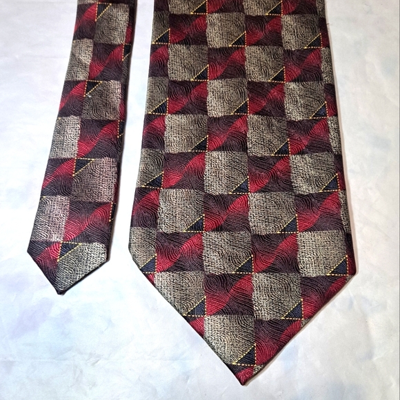 Gasparo "Extra Long" 💯 Silk Designer Necktie 65"x4" Burgundy/Silver/Black Plaid - Picture 7 of 9